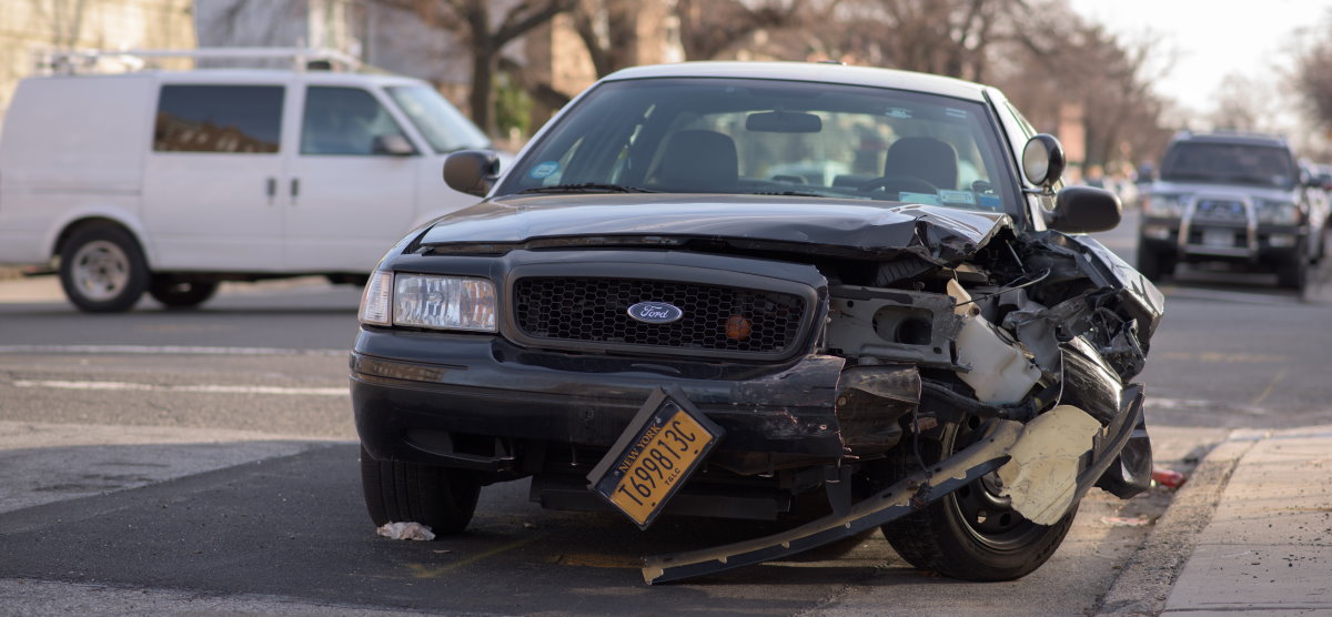 black car with severe damage